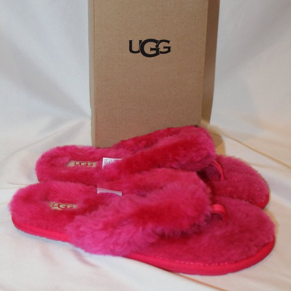 NIB UGG WOMEN'S SHEARLING FLIP FLOP SLIPPER SANDALS FUSCHIA‎ Sz 9